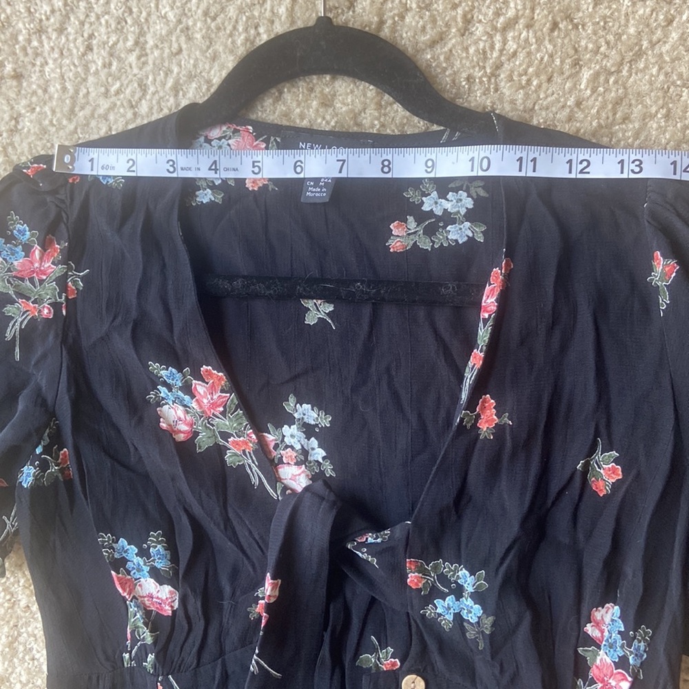 ASOS New Look Black Floral Tie Front Midi Maxi Dress size 4 / small - Picture 7 of 10